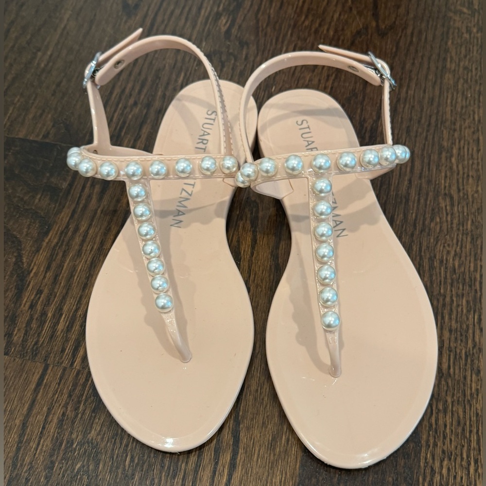 Stuart Weitzman Goldie Pearl Jelly Sandals size 7 blush pink nude